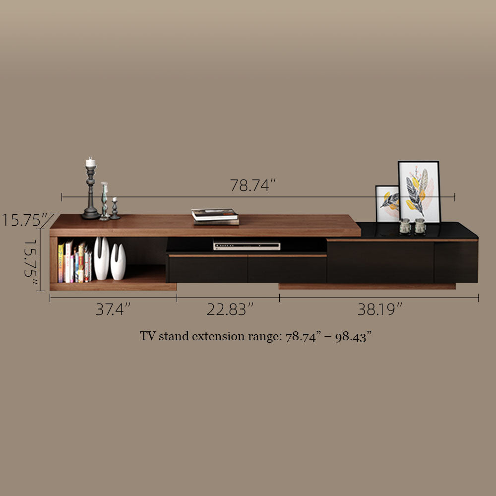 78.7'' Modern Walnut & Black Extendable TV Console Adjustable Media Stand with Large Storage Capacity