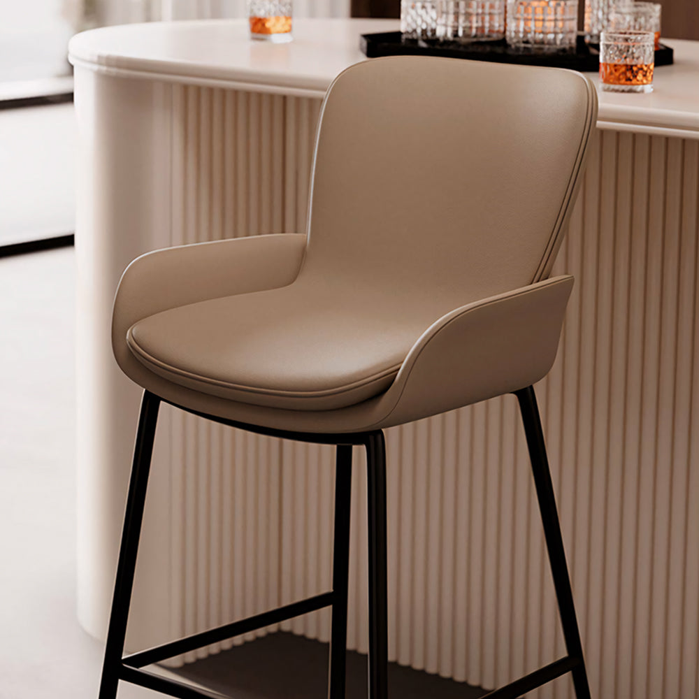 Modern Upholstered Bar Stool with Armrests PU Leather Counter Chair Metal Frame Kitchen Island Bar Chair 1 Piece