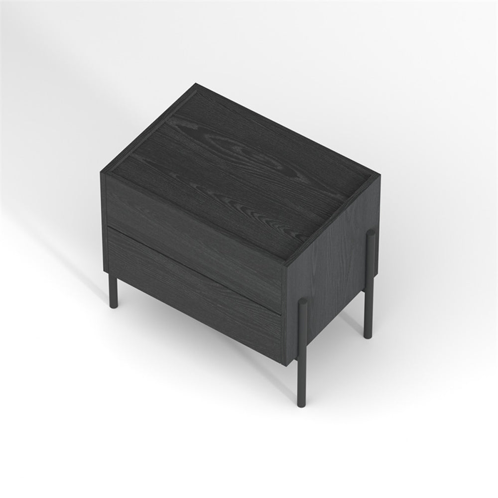 Modern Nightstand with Black Metal Legs Natural Wood Finish & Spacious Drawer