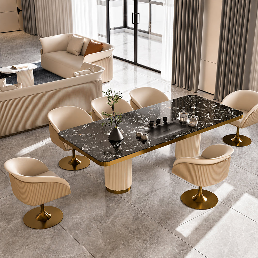 Modern Luxury Swivel Accent Chair Upholstered Vanity Chair with Gold Pedestal Base 1 Piece