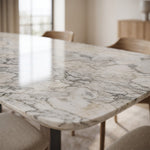 Load image into Gallery viewer, Modern Rectangular Dining Table with Rounded Corners and Marble-Look Top
