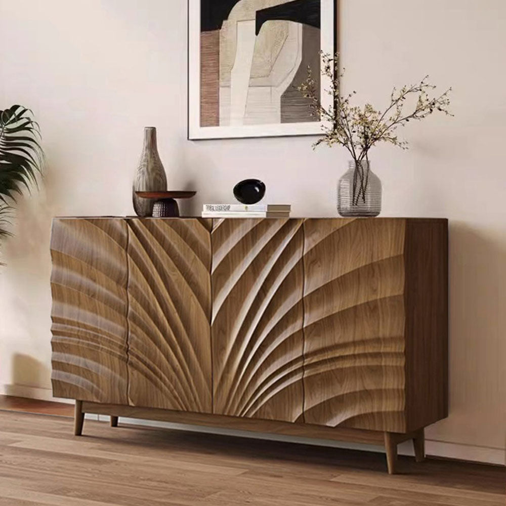 Modern Wooden Sideboard with Sculpted Wave Front Contemporary Storage Cabinet