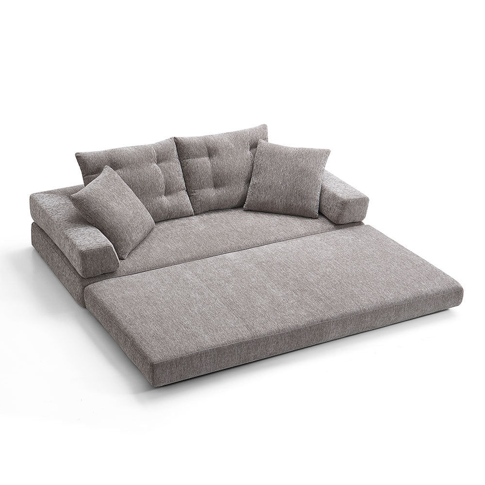 70''-78''Convertible Sofa Bed Tufted Cushion Armrest Foldable Design in Grey Fabric Upholstery