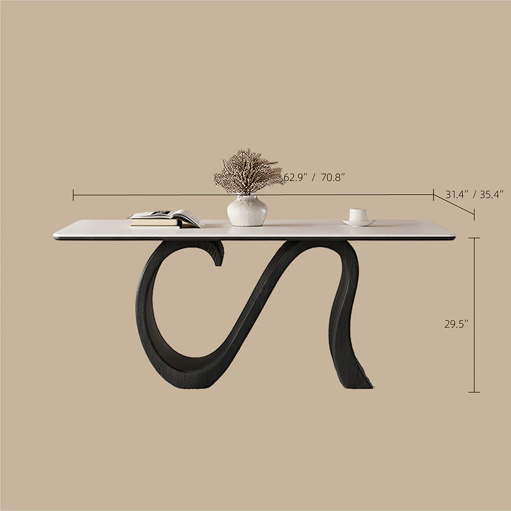 Modern Luxury Dining Set S-Shaped Walnut Base Marble-Effect Table × Gray & Gold Sideboard
