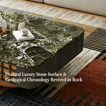 Load image into Gallery viewer, Modern Square Marble Top Coffee Table Green Stone Surface Wood Base Design
