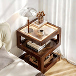 Load image into Gallery viewer, Modern Solid Wood Bedside Table with Fluted Glass Top Multi Layer Storage Nightstand
