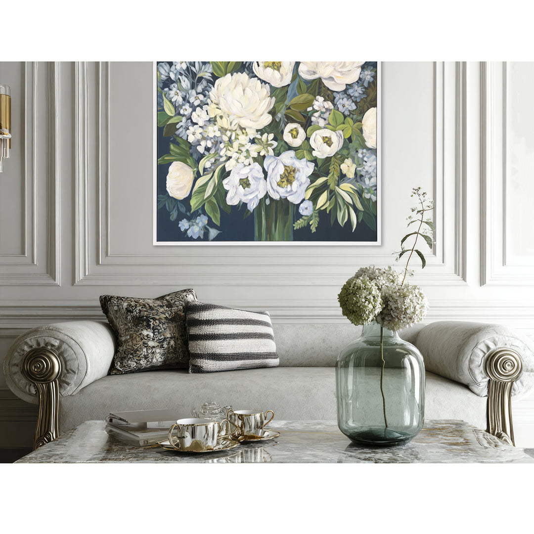 Handmade Floral Wall Art – White Flowers and Green Leaves Painting