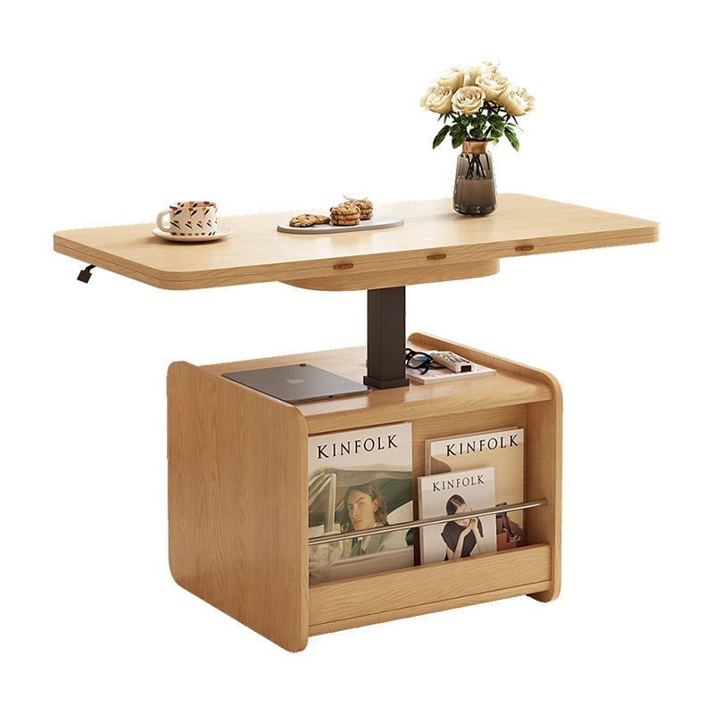 42.9'' Height Adjustable Side Table with Magazine Rack Solid Wood Finish Lift-Top Function Space-Saving Design