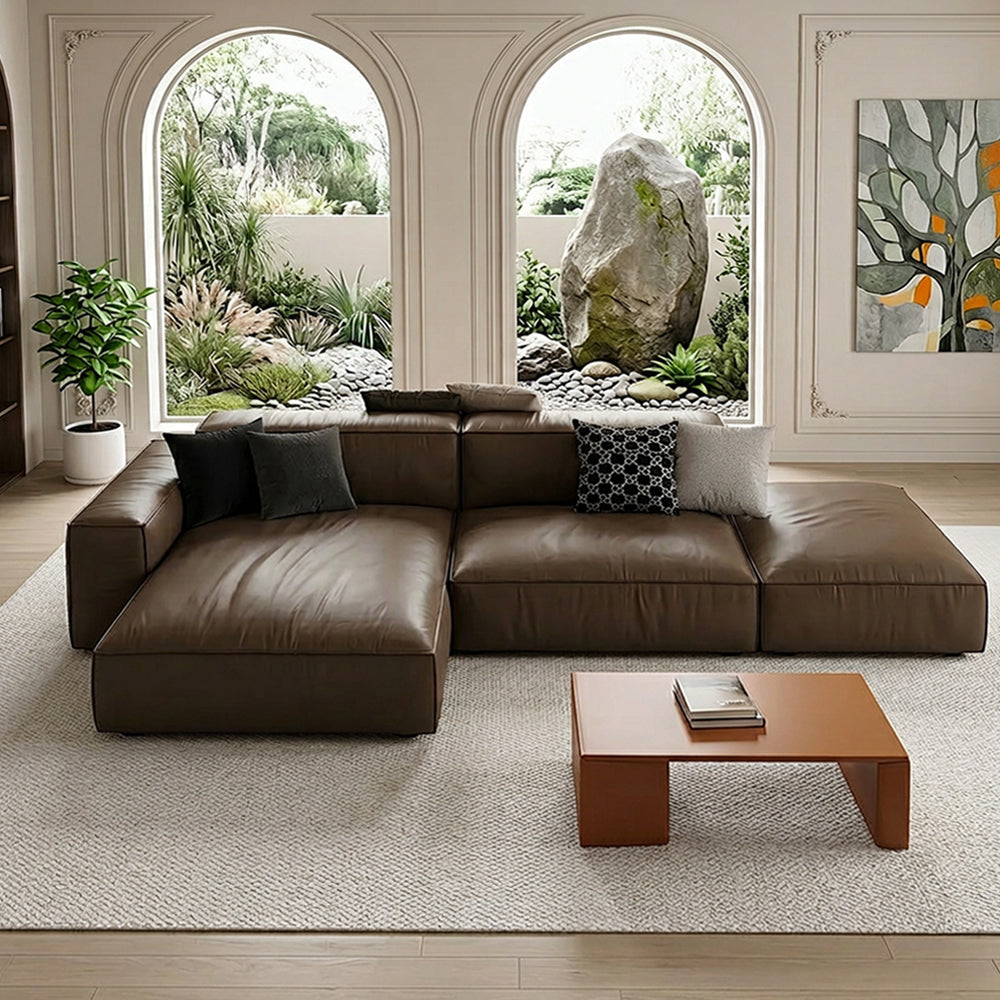 Modern Modular Top-Grain Leather Sectional Sofa