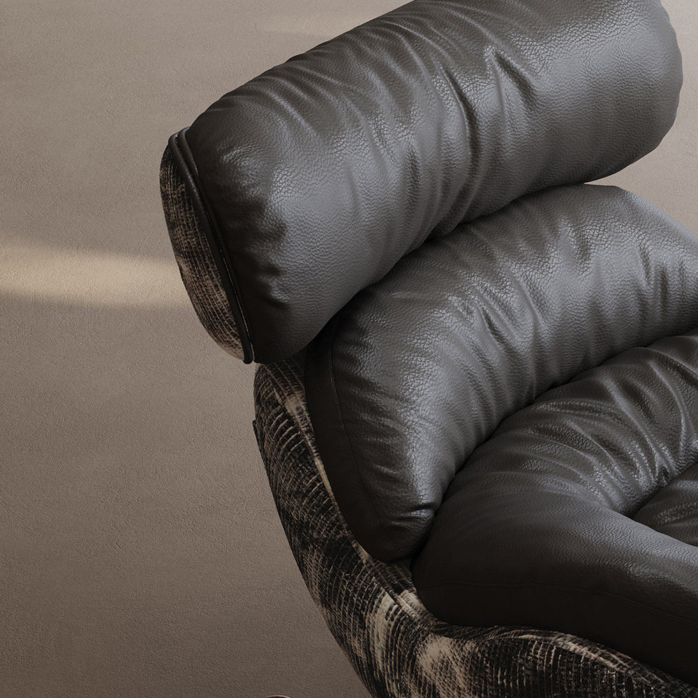 Modern Rocking Lounge Chair with Leather Cushion and Walnut Rocker Base