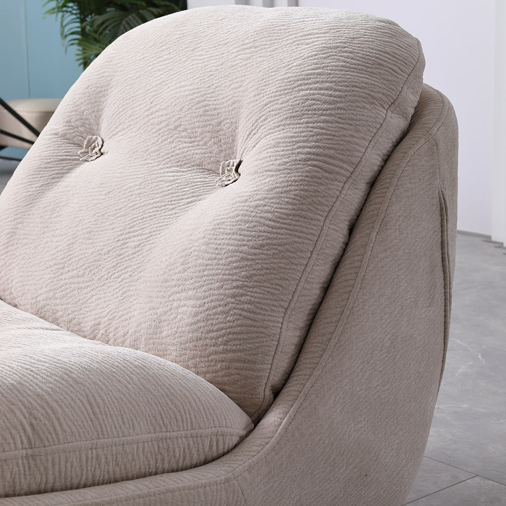Modern Low Lounge Chair with Plush Cushioning and Rounded Silhouette