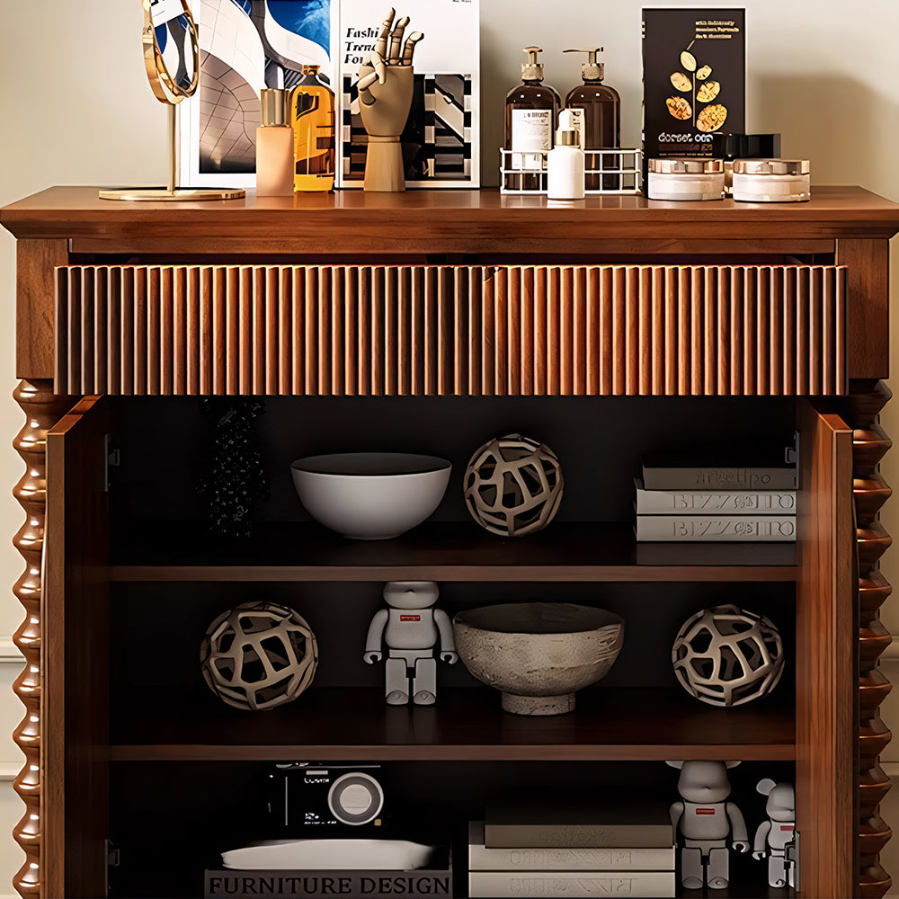 Modern Vintage Sideboard Cabinet Solid Wood Buffet Cabinet with Fluted Design and Arched Doors Storage Console