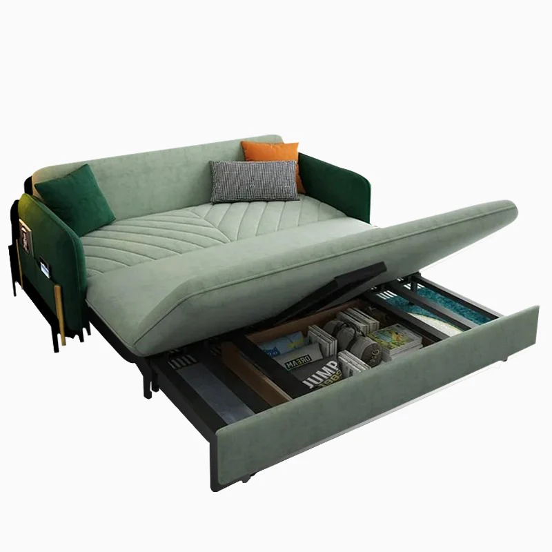 Sofa Bed Solid Wood Metal Frame Velvet Upholstery Storage Drawer Convertible