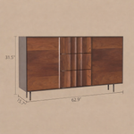 Load image into Gallery viewer, 62.9'' Modern Walnut Sideboard Fluted Wood Storage Cabinet with Metal Frame and Doors
