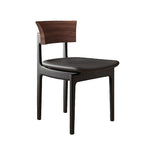 Load image into Gallery viewer, 18&#39;&#39;Mid Century Dining Chair Walnut Backrest Black Wood Frame Leather Seat
