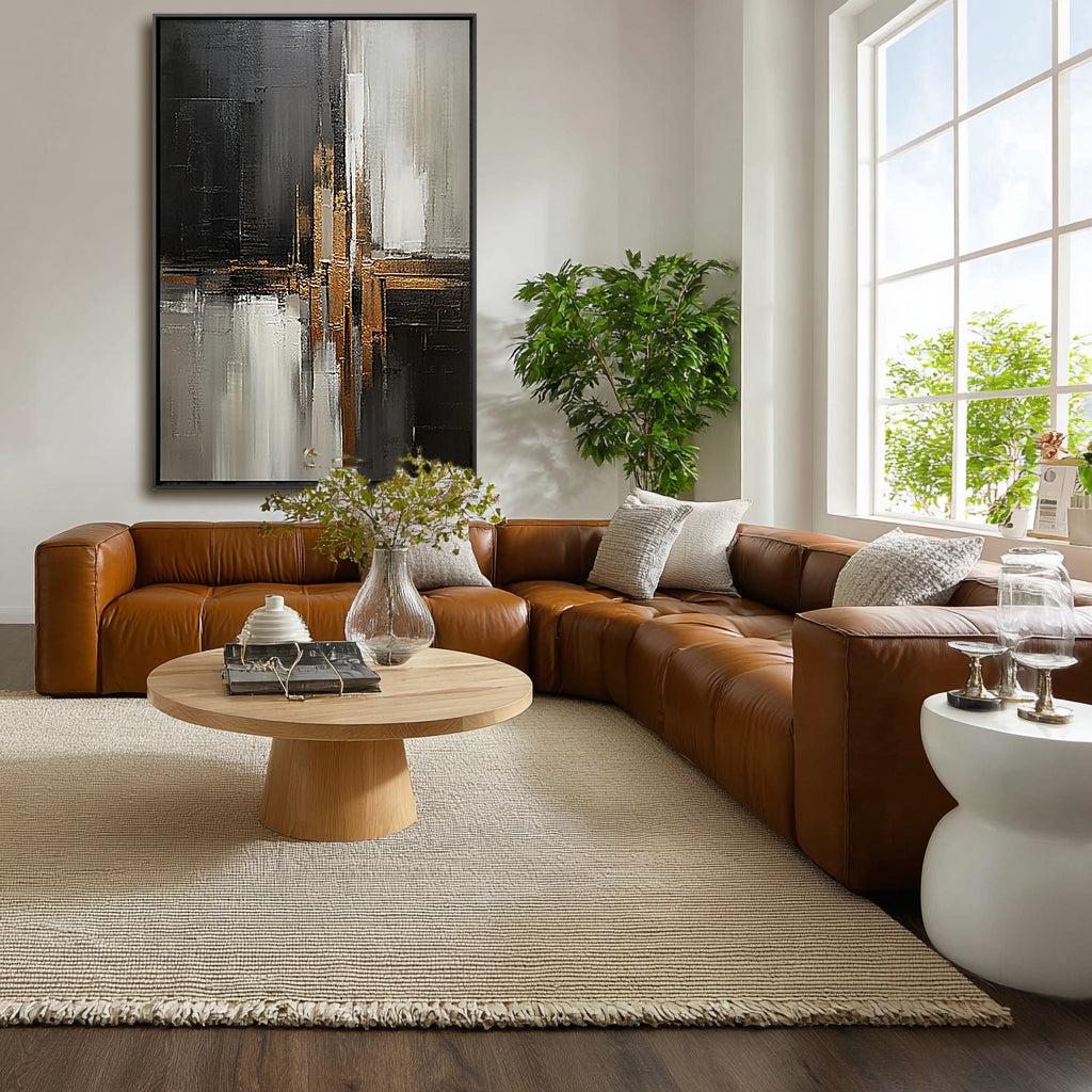 Handcrafted Elegance Golden Glow and Ink Shadow Harmony Painting
