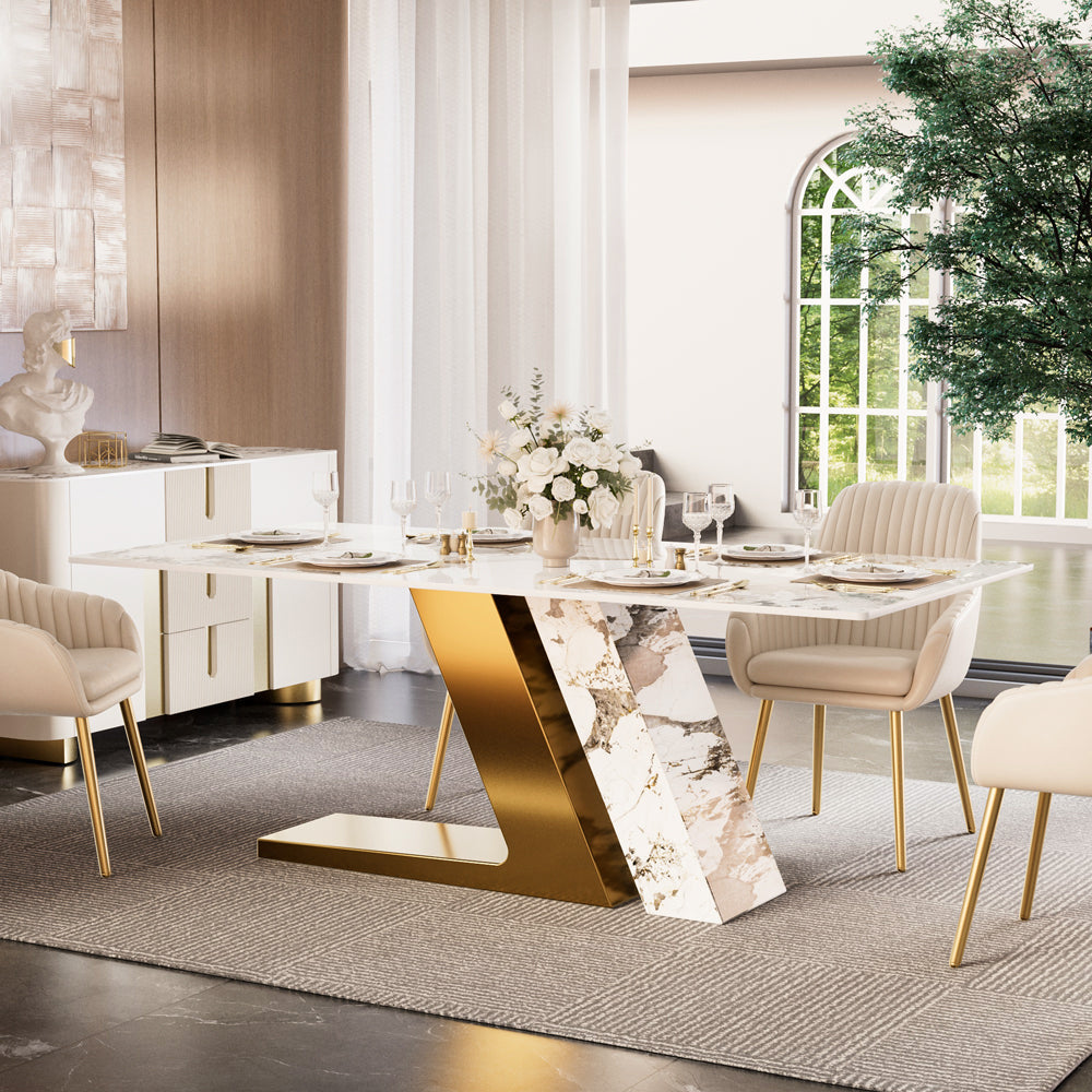 Elegant Marble Dining Room Set: Marble Dining Table + Matching Sideboard