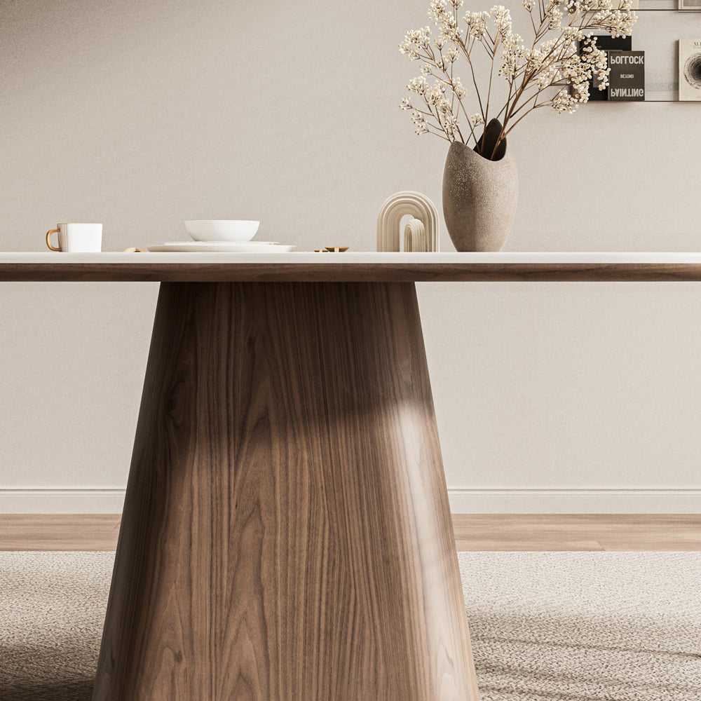 Oval Dining Table Solid Wood Walnut Veneer Base Scratch Resistant Sintered Stone Top Modern Stylish Design