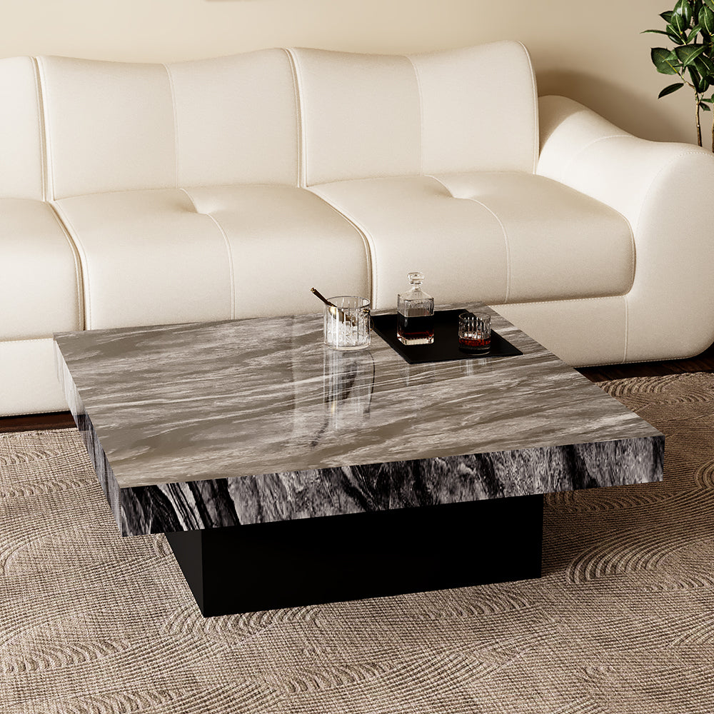 35.1″ Square Coffee Table with Built-in Tray Modern Luxury Design Durable and Easy to Clean for Living Room