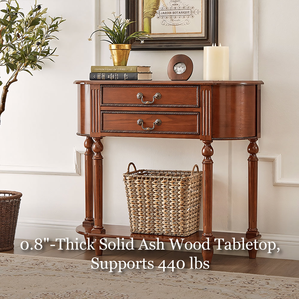 Solid Wood Classic Entryway Console Table with Drawers and Lower Shelf