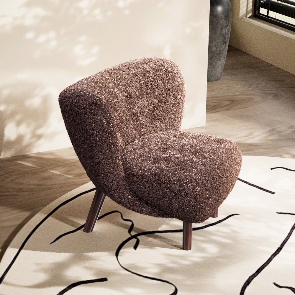 Accent Chair Modern Teddy Fleece Upholstery Ergonomic Curved Back Cozy Living Room Furniture