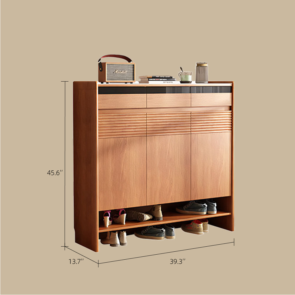 Modern Wood Shoe Cabinet with Doors Natural Entryway Storage Organizer with Open Shelf