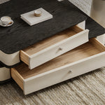 Load image into Gallery viewer, Modern Layered Coffee Table Set with Drawer Storage and Side Table Black Wood Grain Top Minimalist Design
