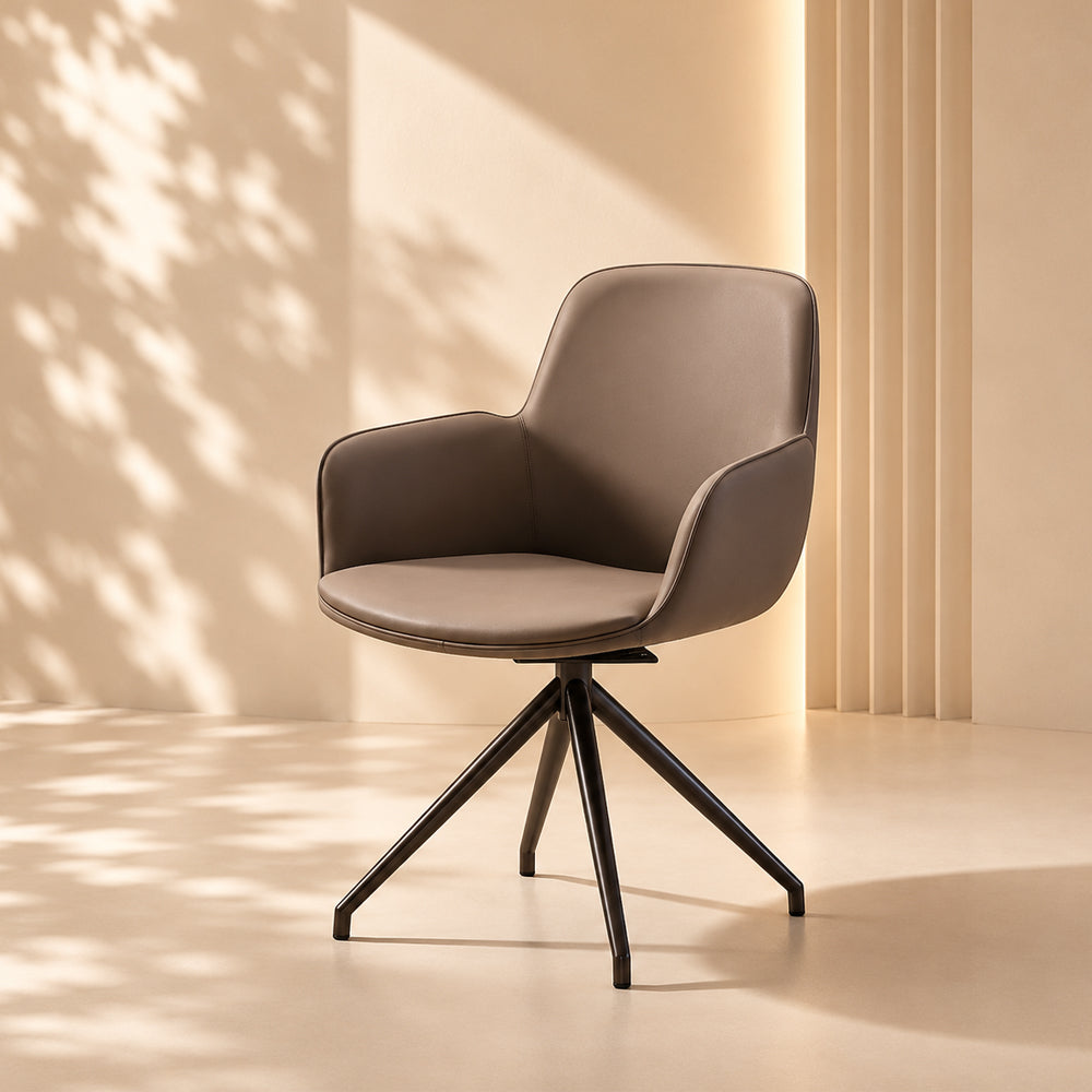 360 Swivel Microfiber Curved Arm Four Leg Metal Base Dining Chair