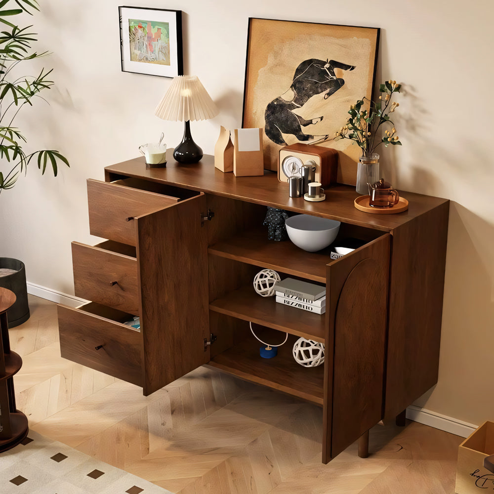 47.2''/62.9'' Modern Solid Wood Sideboard Cabinet Storage Buffet with Drawers & Arched Door Design