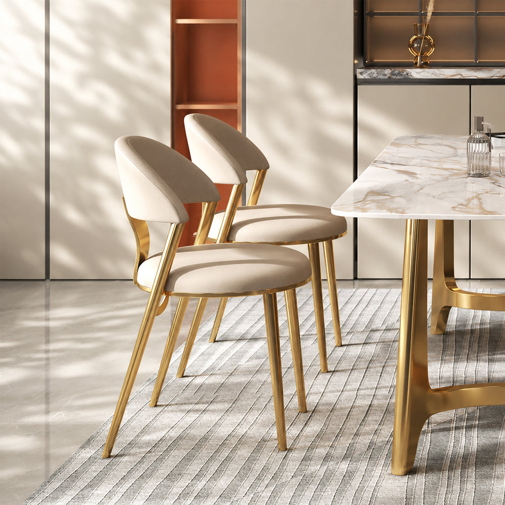 2 PCS PU Upholstered Dining Chair with Polished Gold Metal Legs