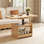 Load image into Gallery viewer, 42.9&#39;&#39; Height Adjustable Side Table with Magazine Rack Solid Wood Finish Lift-Top Function Space-Saving Design
