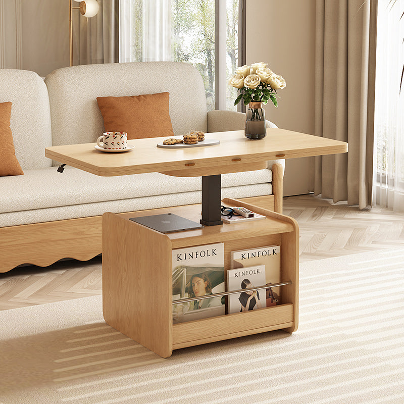 42.9'' Height Adjustable Side Table with Magazine Rack Solid Wood Finish Lift-Top Function Space-Saving Design