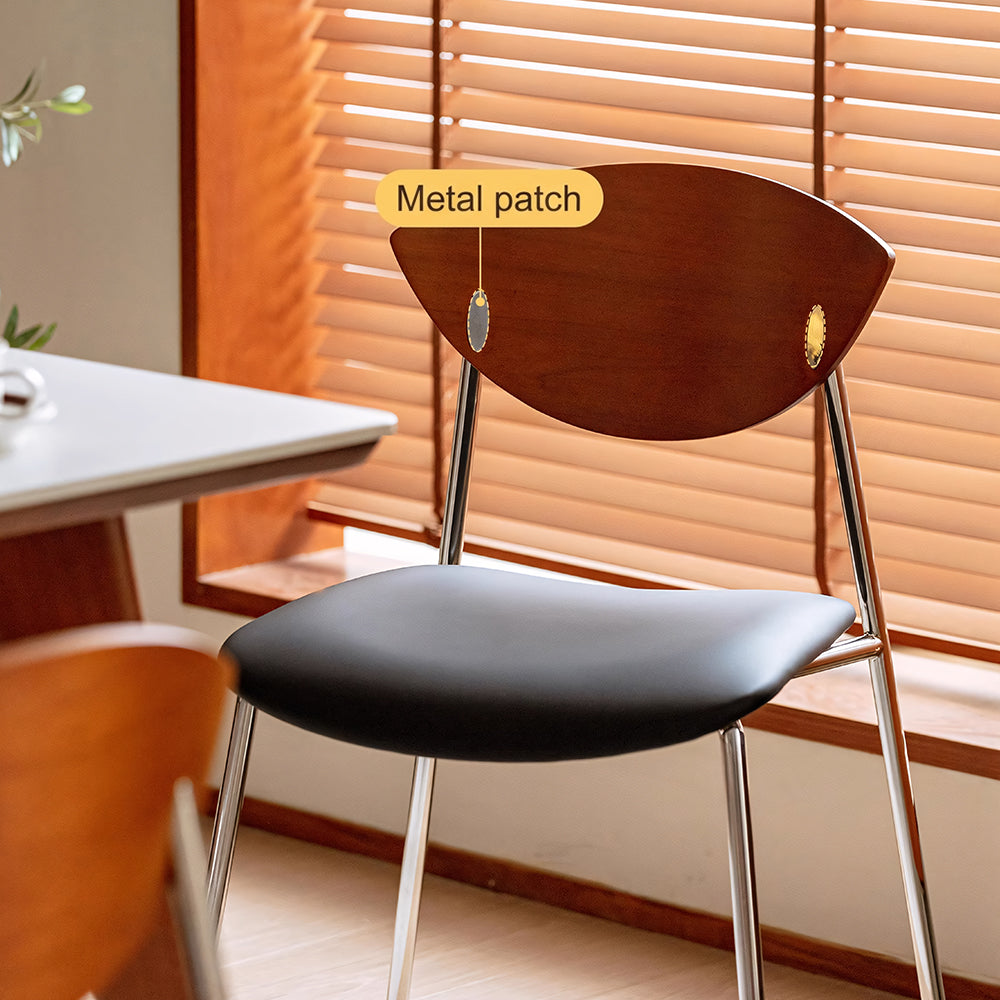 Modern Dining Chair with Stainless Steel Legs Faux Leather Upholstered Seat Ergonomic Wood Backrest for Dining Room
