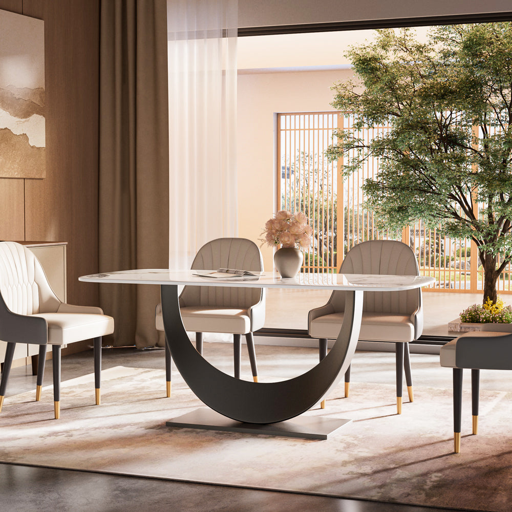 Square Dining Table Contemporary U-Shaped Metal Base Perfect for 4-6 People