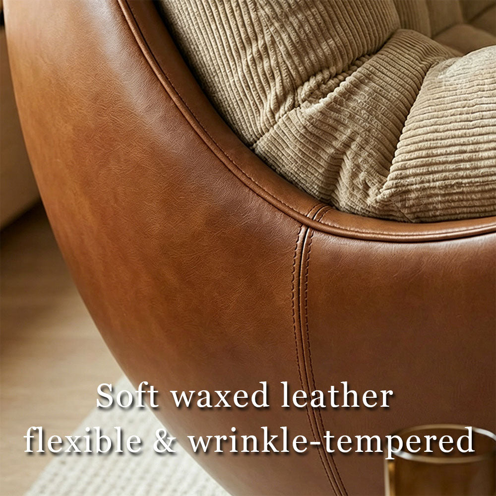 Modern Curved Lounge Chair Upholstered Comfort Accent Chair with Leather Base