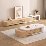 Load image into Gallery viewer, Modern Natural Wood &amp; White Extendable Oval Coffee Table with Stone Top and Hidden
