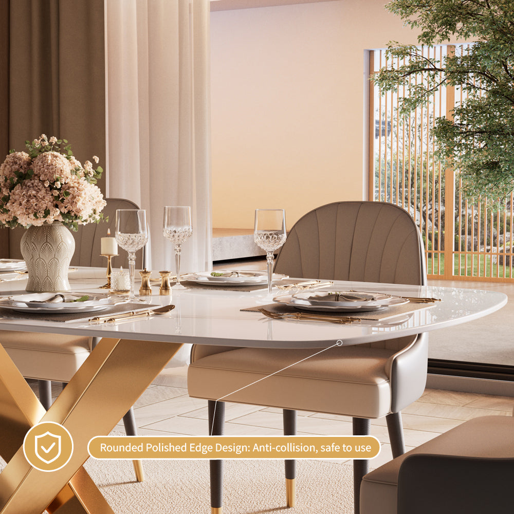 Square Dining Table Contemporary X-Shaped Gold Metal Base Perfect for 4-6 People