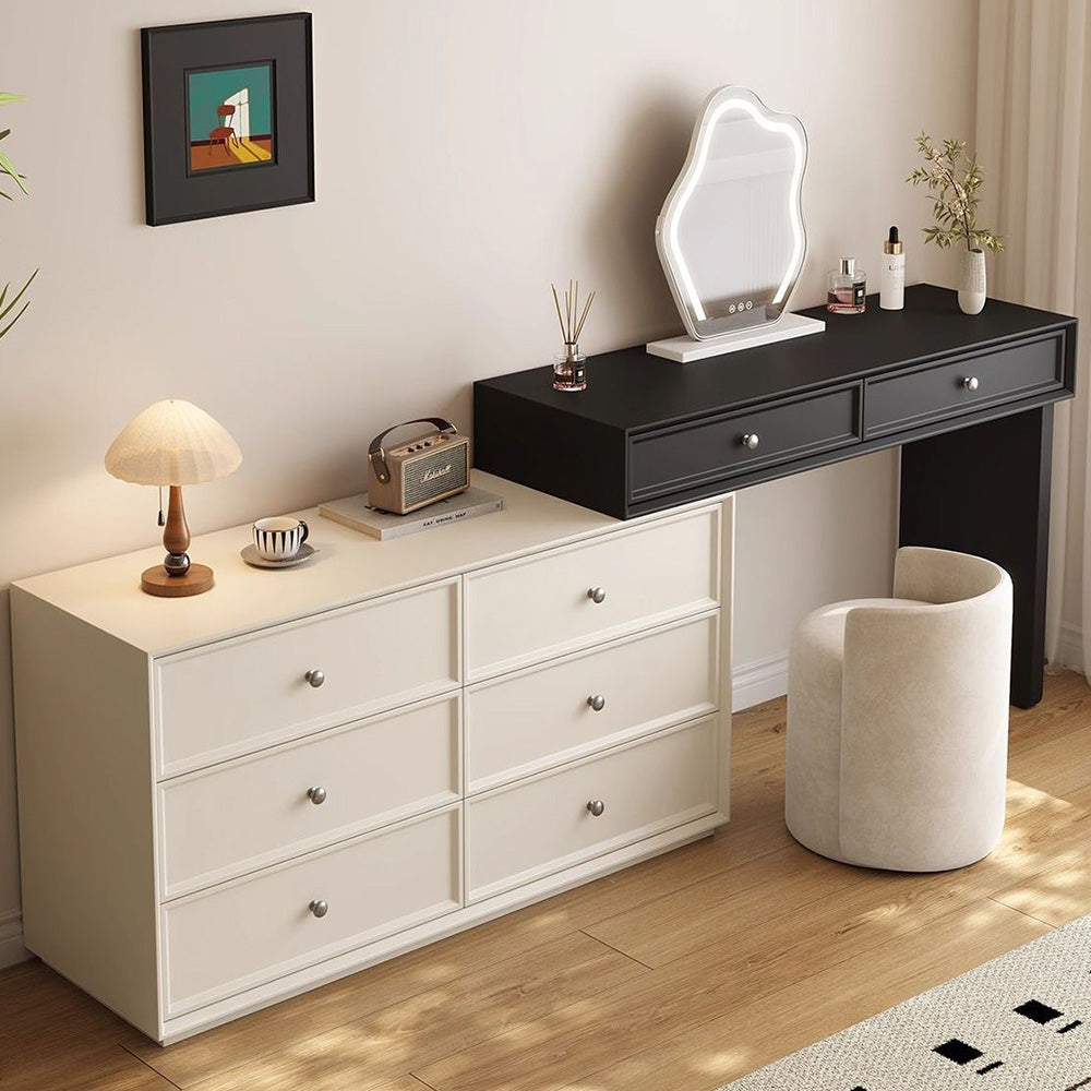 Solid Wood Vanity Desk with Side Cabinet and Upholstered Stool