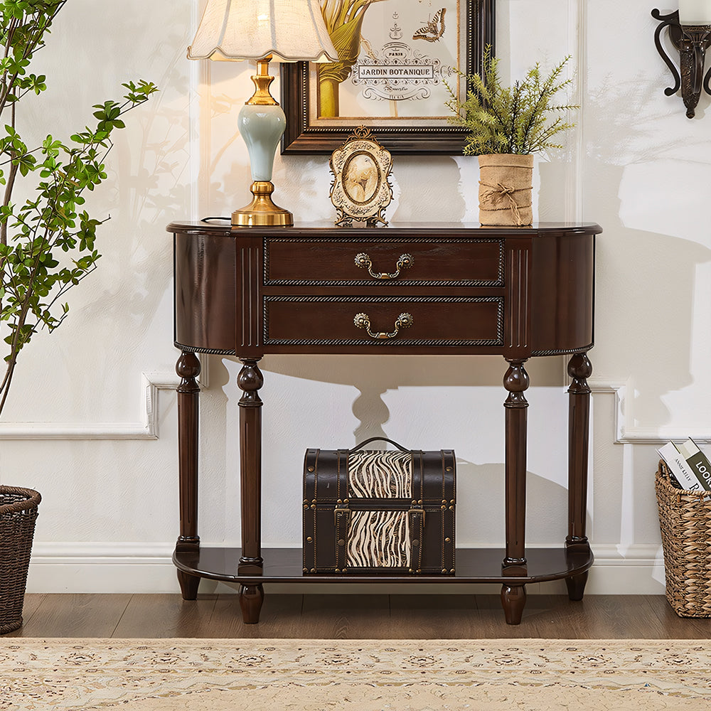 Solid Wood Classic Entryway Console Table with Drawers and Lower Shelf