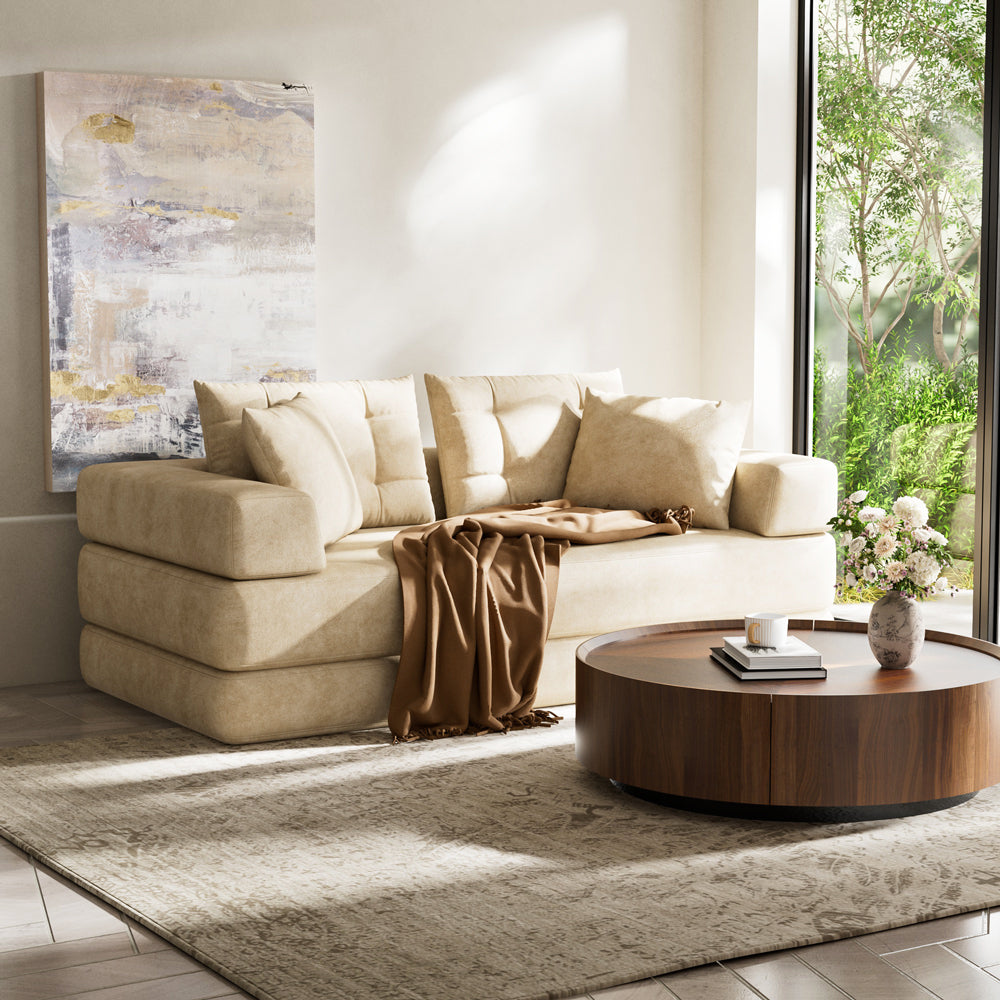 70''-78''Convertible Sofa Bed Tufted Cushion Armrest Foldable Design in Grey Fabric Upholstery