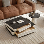Load image into Gallery viewer, Modern Layered Coffee Table Set with Drawer Storage and Side Table Black Wood Grain Top Minimalist Design
