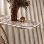 Load image into Gallery viewer, Modern Sintered Stone Entryway Console Table with Gold Metal Artistic Base
