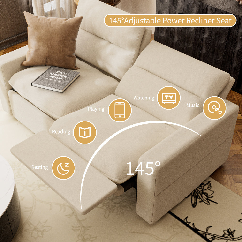 80.34''Power Recliner Sofa with USB Ports, Adjustable Backrest & Footrest, High-Density Cushions, Modern Minimalist Living Room Sofa