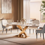 Load image into Gallery viewer, Square Dining Table Contemporary X-Shaped Gold Metal Base Perfect for 4-6 People
