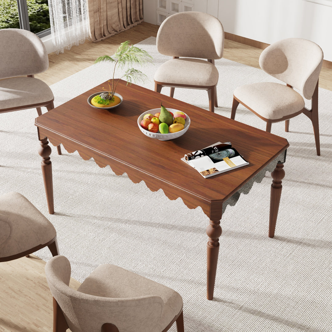 54''Vintage Carved Dining Table Solid Wood Build Elegant Silhouette Multi-Scene Use