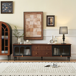 Load image into Gallery viewer, 70.87&quot; Mid-Century Ribbed TV Console Natural Red Oak Retro Wood Finish Fluted Design

