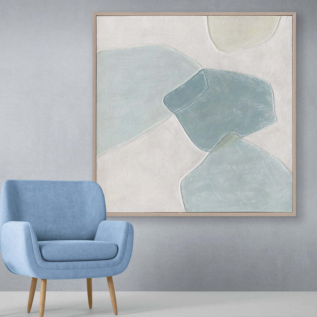 Soft aqua tones and abstract forms bring calm, balance, and timeless sophistication