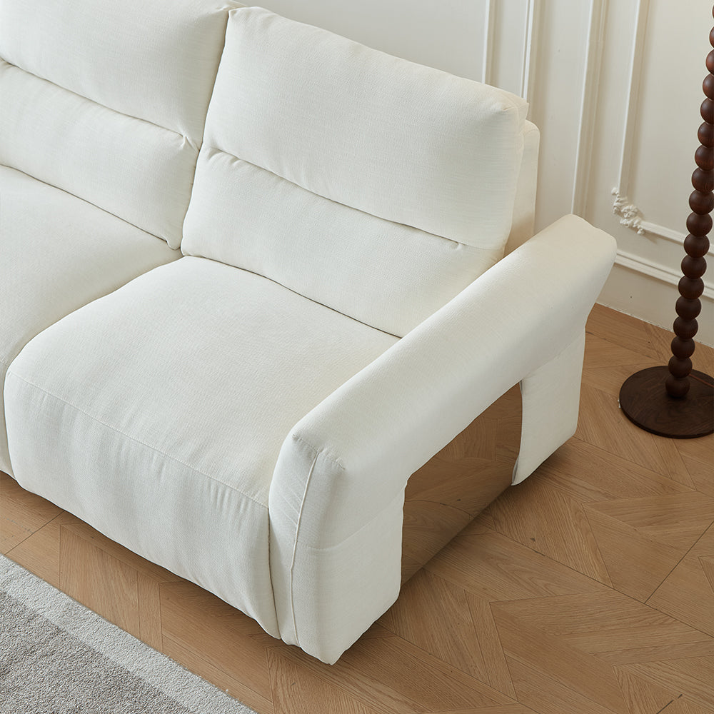 106.2'' Modern Electric Reclining Sofa Cream Fabric Power Sofa with Adjustable Footrest and Wide Armrests