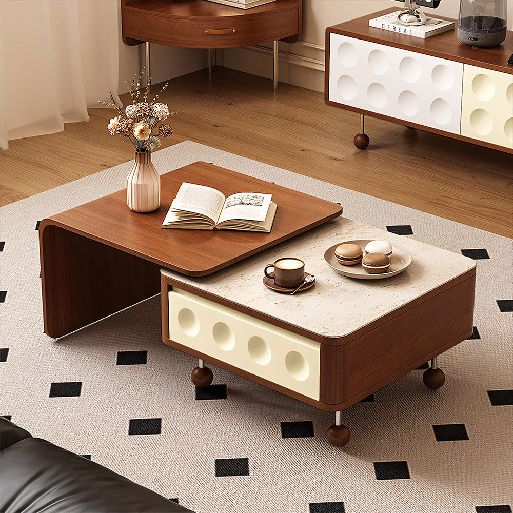Modern Extendable Coffee Table with Sliding Top Walnut Wood Finish