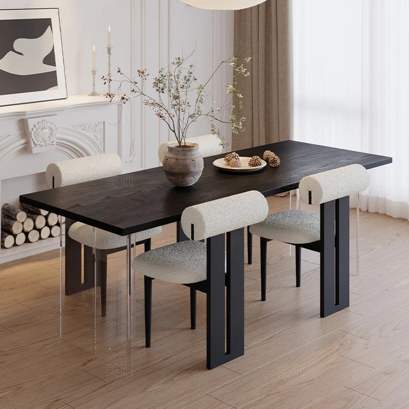 54.6''Dining Table Set with Boucle Chairs, Artistic Base, Space-Saving Design